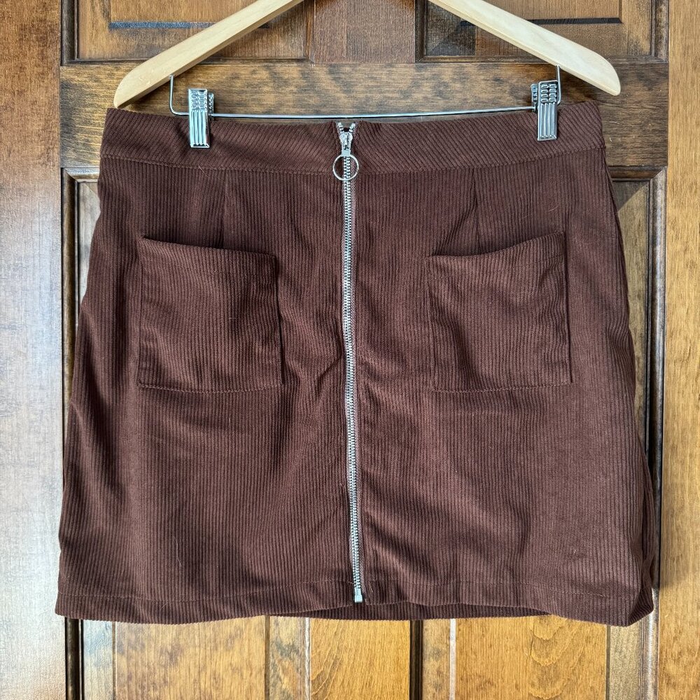 SHEIN Brown Corduroy Mini Skirt w/Silvertone Zipper X-Large (US 12)